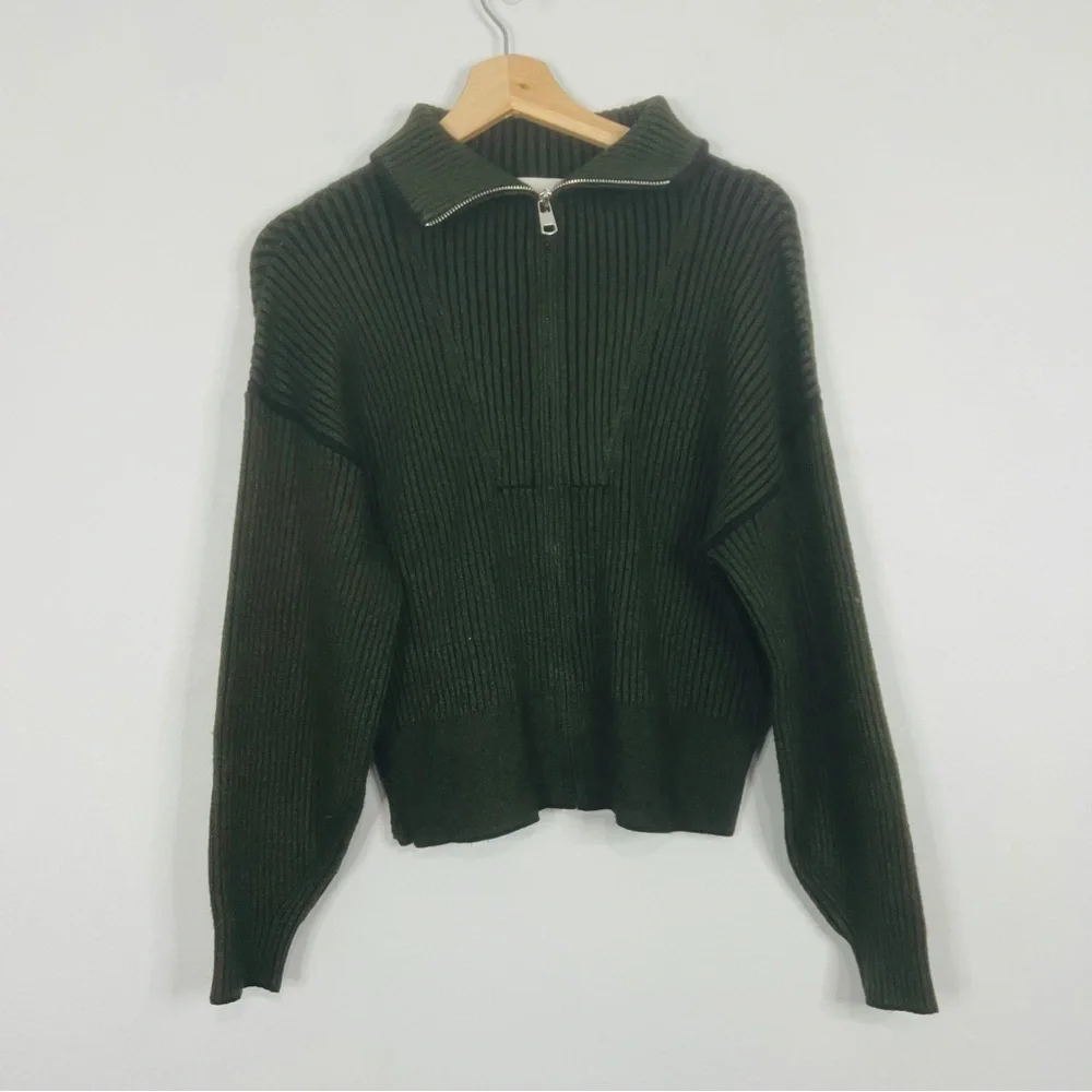 Varley Olive Green Carmen Ribbed Knit Jacket sweater size Xsmall